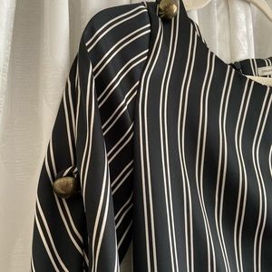 Black satin dress with cream stripes